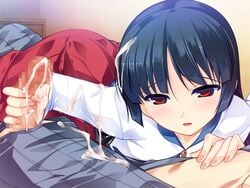 2boys aogiri_penta black_hair blue_hair cum femboy game_cg gay handjob long_hair looking_at_viewer male male_only multiple_boys nounai_kanojo penis shiokouji_kanata trap yaoi yome_juu!