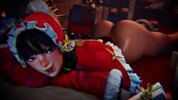 1girls 3d 3d_animation 5_seconds_long animated bed bedroom black_hair blue_eyes blush christmas christmas_outfit curvaceous curvy curvy_female curvy_figure fat_ass freckles freckles_on_face jiggling_ass jiggling_butt laying_down laying_on_bed laying_on_stomach looking_at_viewer marvel marvel_rivals mostly_clothed no_pants no_sound pantsless peni_parker peni_parker_(marvel_rivals) peni_parker_(snow-sp//dr) rougenine shaking_ass shaking_butt shorter_than_10_seconds tagme tease teasing teasing_viewer thick_thighs video