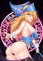 1girls ass ass_cleavage ass_crack back big_breasts black_background black_legwear black_stockings black_thigh_highs black_thighhighs blackheartxii blackheartxiii blue_leotard blue_topwear blush blush_face blushing_at_viewer blushing_female blushing_lines breasts busty busty_female busty_girl curvaceous curvaceous_ass curvaceous_body curvaceous_female curvaceous_figure curvaceous_hips curvy curvy_ass curvy_body curvy_female curvy_figure curvy_hips dark_magician_girl eyebrows_visible_through_hair female female_only gluteal_fold green-eyed_female green_eyes hourglass_figure i inframammary_fold large_boobs large_breasts lean_figure legwear leotard median_furrow narrow_waist open_mouth open_mouth_smile parted_lips slender_body slender_waist slim_waist smile smiley_face smiling smiling_at_viewer stockings thick_ass thick_butt thigh_highs thighhighs tongue topwear upper_teeth wide_hips yellow-haired_female yellow_eyebrows yellow_hair yu-gi-oh!