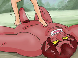 1boy afro akaoni artist_request fangs feet female femdom footjob hi_res horns huge_cock human interspecies open_mouth penis pretty_cure pubic_hair red_oni red_skin smile_precure straight sweatdrop uncensored yayoi_kise