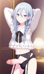 , ai_generated blouse full_package_futanari futanari garter_belt girl, penis project_sekai thigh_highs thighhighs, yoisaki_kanade