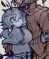 1boy 1girls breasts capra_(deepwoken) clothed clothing deepwoken roblox roblox_game robloxian shigezie size_difference sketch source_request tagme vesperian_(deepwoken)