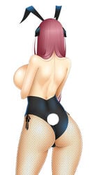 animal_costume animal_ear ass baru_(val-val) breast_hold breasts breasts_out bunny_costume bunny_ear bunny_girl bunny_tail bunnysuit cameltoe curvy demon_girl female fiore_(baru) fishnets from_behind high_resolution horns huge_breasts leotard long_hair milf original original_character pixiv_succubus red_hair simple_background solo standing succubus tail thighs val-val white_background