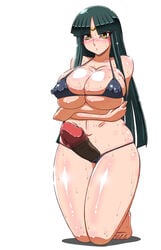 1futa bikini blush breasts erect_nipples erection feet futa_only futanari headband highres huge_breasts intersex long_hair ouka_nagisa penis pixiv_manga_sample resized solo super_robot_wars sweat swimsuit underboob very_long_hair yellow_eyes yukimaru_(gojo)