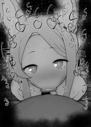 1boy 1girls :>= animal_ears bar_censor bare_shoulders black_and_white blue_archive blush censored dark-skinned_male dark_skin deepthroat detailed_background drooling erection eyelashes fellatio female heart humanoid indoor inside interspecies kurotama long_hair looking_at_viewer male male_pov oral oral_sex penis room saliva seia_(blue_archive) shiny shiny_skin sketch sound_effects squatting sweat text vein veins veiny veiny_penis
