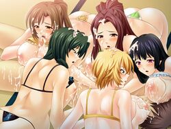 5girls breasts bukkake cum cum_on_body cum_on_breasts cum_on_hair cum_on_lower_body cum_on_upper_body facial fellatio female hair harem human large_breasts male miel multiple_girls nipples paizuri penis straight teamwork