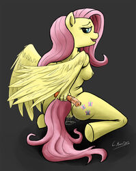 2012 anthro ass blue_eyes dildo equine female female_only fluttershy_(mlp) friendship_is_magic hair luffsas my_little_pony pegasus pink_hair pony pussy sex_toy solo straight_hair toy wings