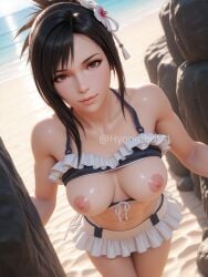 1girls ai_generated artist_name bikini black_hair breasts_out brown_eyes female final_fantasy final_fantasy_vii final_fantasy_vii_rebirth final_fantasy_vii_remake hyoombotai large_breasts light-skinned nipples solo square_enix tifa_lockhart tifa_lockhart_(shining_spirit)