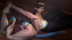 2girls 3d 3d_model asian asian_female between_legs bikini bikini_top breasts chun-li crushing d.va female female_only femdom headscissor huge_ass huge_breasts lezdom light_skin muscular muscular_female older_female overwatch overwatch_2 ryona smelling_ass source_filmmaker street_fighter street_fighter_v submission submissive_female thick_thighs thunder_thighs