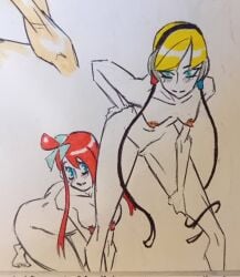 areolae ass bangs bent_over blonde_female blonde_hair blonde_hair blonde_hair_female blue_eyes blush blush blush_lines breasts cute elesa_(pokemon) elesa_(pokemon_bw) eyes feet female female_only game_freak gym_leader hair hair_ornament hand_on_ass hand_on_butt happy headband headgear headphones headwear hips imminent_sex kneeling legs lesbian_couple line_art long_legs looking_at_genitalia looking_at_partner looking_at_pussy looking_back nintendo nipples no_sex on_all_fours pokemon pokemon_bw red_hair red_hair_female short_hair short_hair_female sketch skyla_(pokemon) small_breasts smile spread_legs standing thick_thighs thighs toes wire wires yellow_hair yellow_hair_female yuri yuri yuri