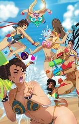 abs asian asian_female beach bikini blonde_hair braid braided_hair brazilian brazilian_female brown_hair cammy_white capcom chun-li clothed clothed_female clothes clothing dark-skinned_female dark_skin egyptian eyewear female female_only human ibuki_(street_fighter) karin_kanzuki latina laura_matsuda lifeguard long_hair menat multiple_girls nail_polish rainbow_mika sakura_kasugano short_hair street_fighter street_fighter_alpha street_fighter_alpha_2 street_fighter_alpha_3 street_fighter_iii street_fighter_iii:_3rd_strike street_fighter_iii_(series) street_fighter_iv street_fighter_iv_(series) street_fighter_v swimwear tan tovio_rogers uncensored water_balloon water_gun wide_hips wristwear