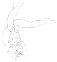 2013 anthro breasts canine dancing eyewear female fox fur furry goggles nude os pole pole_dancing pussy sketch solo upside-down