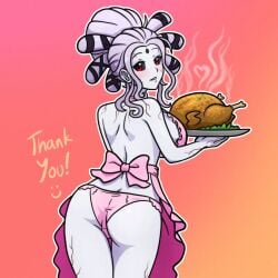 apron_only ass pale-skinned_female panties red_eyes rwby salem_(rwby) starlordrockz underwear white_hair