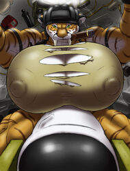 1futa anthro big_breasts breasts cigar clothing erection feline fur furry futa futa_only futanari gideon helmet huge_breasts hyper hyper_breasts hyper_penis intersex military muscles nipples penis sabertooth smoking solo tank tiger torn_clothing