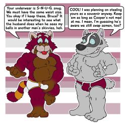 ailurid allcaps anthro badger barefoot black_nose black_text blue_sclera briefs briefs_only brown_body brown_eyes brown_fur brown_nose bruce_(brucebadger) brucebadger clothed clothing colin_(brucebadger) colored_seam_briefs colored_seam_underwear crotch_grab detailed_background dialog_balloon dialogue duo english_text eyebrows feet fur gesture grabbing_self grey_body grey_fur grope gums hand_gesture male male/male mammal maroon_briefs maroon_fur maroon_underwear marroon_briefs musclegut muscular mustelid musteline navel open_mouth open_smile orange_body orange_fur orange_seam_briefs orange_seam_underwear overweight overweight_male pattern_background red_body red_fur red_panda sharp_teeth simple_background smile striped_background tan_body tan_fur teeth teeth_showing text thick_eyebrows tighty_whities tongue tongue_out topless topless_anthro topless_male trading_underwear underwear underwear_only underwear_trade v_sign white_body white_briefs white_clothing white_fur white_underwear