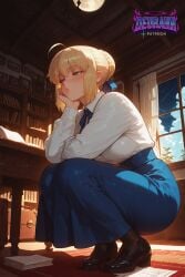 1girl ahoge ai_generated artoria_pendragon artoria_pendragon_(all) blonde_hair blush blushing blushing_at_viewer blushing_female bow bra breasts cleavage collarbone deurahh eyebrows_visible_through_hair fate/stay_night fate/zero fate_(series) full_moon green_eyes hair_ribbon hi_res highres imminent_anal imminent_fellatio imminent_oral imminent_penetration imminent_sex lace looking_at_viewer medium_breasts moon navel night night_sky panties pov pov_eye_contact ribbon saber seductive sexy sidelocks sky solo standing steam steaming_body sweat sweaty_body uncensored underwear underwear_only unseen_male_face voluptuous voluptuous_female
