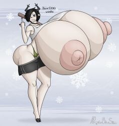 1girls almost_naked antlers aregularblueslime aregularslime areolae big_ass big_butt big_thighs black_hair black_shorts breasts breasts_bigger_than_head breasts_bigger_than_torso bubble_butt clothed deer deer_girl english_text enormous_boobs enormous_breasts female female_focus freckles green_panties green_underwear huge_areolae huge_ass huge_nipples hyper hyper_boobs hyper_breasts massive_breasts pale_body partially_clothed partially_naked puffy_nipples shorts slim_waist solo solo_female solo_focus text thick_thighs thighs
