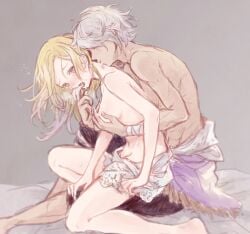 1boy 1girls blonde_hair blue_eyes breasts censored chizu closed_eyes female flute_(artist) french_kiss hair_over_eyes kissing long_hair male medium_breasts monochrome multiple_views navel nipples octopath_traveler ophilia_clement penis pubic_hair pussy sex shiny shiny_hair silver_hair straight tagme therion_(octopath_traveler) wholesome