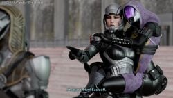 2girls 3d 3d_(artwork) alien alien_girl alien_humanoid bioware bodysuit carrying carrying_partner commander_shepard female female_focus female_only femshep jane_shepard latex latex_bodysuit latex_clothing latex_skinsuit mass_effect meme offmodelstudio skinsuit tali'zorah_nar_rayya