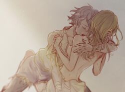 1boy 1girls blonde_hair blue_eyes breasts censored chizu closed_eyes female flute_(artist) french_kiss hair_over_eyes kissing long_hair male medium_breasts monochrome multiple_views navel nipples octopath_traveler ophilia_clement penis pubic_hair pussy sex shiny shiny_hair silver_hair straight therion_(octopath_traveler) wholesome