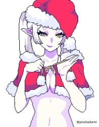 1girls 2d 2d_(artwork) 2d_artwork adult adult_female alternate_breast_size belly belly_button breasts christmas christmas_clothes christmas_clothing christmas_costume christmas_dress christmas_hat christmas_headwear christmas_outfit christmas_topwear closed_mouth_smile collarbone digital digital_art digital_drawing digital_drawing_(artwork) digital_media digital_media_(artwork) drawing earrings elbows elf elf_ear elf_ears elf_female elf_girl female female_focus female_only fingers frieren gilf grandma granny green-eyed_female green_eyes head_tilt high_resolution highres inframammary_fold lean_figure linea_alba lips lipstick long_hair looking_at_viewer mature mature_female medium_breasts midriff narrow_waist navel old_female pixel_(artwork) pixel_art pixelsakami pointy_ears purple_lips purple_lipstick shoulders sidelocks simple_background slender_body slender_waist slim_female slim_waist smile smiley_face smiling smiling_at_viewer solo sousou_no_frieren standing stomach tilted_head underboob upper_body white-haired_female white_background white_hair