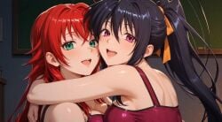 2girls ahoge ai_generated akeno_himejima animated arms_around_neck arms_around_partner arms_around_torso bare_shoulders black_hair classroom cleavage closed_eyes clothed_female clothing female female_focus female_only fully_clothed fully_clothed_female green_eyes hair_ribbon hands_behind_another's_back hands_behind_back high_school_dxd hug hugging hugging_another hugging_each_other hugging_partner kiss kiss_on_lips kissing kissing_while_hugging lesbian lesbian_focus lesbian_kiss light-skinned_female light_skin making_out mp4 multiple_girls music no_nude no_sex passionate passionate_kiss ponytail purple_eyes red_hair rias_gremory ribbon ribbon_in_hair romantic romantic_ambiance shorter_than_10_seconds sound tagme video wholesome wholesome_yuri yuri