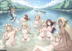 9girls a_link_between_worlds armpits artist_logo bathing bikini_bottom blonde_hair blush braid brown_hair chascoby chromatic_aberration commission female female_only film_grain hyrule_warriors in-franchise_crossover long_hair midna midna_(true_form) nintendo nude ocarina_of_time patreon_link patreon_logo patreon_url patreon_username pointy_ears princess_hilda princess_zelda public_topless purple_hair selfie selfie_pose skyward_sword smile sonia_(tears_of_the_kingdom) square_crossover sunbathing tears_of_the_kingdom the_legend_of_zelda topless twili_midna twilight_princess twitter watermark wet zelda_(a_link_between_worlds) zelda_(hyrule_warriors) zelda_(ocarina_of_time) zelda_(skyward_sword) zelda_(tears_of_the_kingdom) zelda_(twilight_princess)