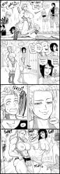 4_panel_comic 5futas absurd_res anal anal_sex areolae bb_(baalbuddy) big_breasts black_hair breasts chastity_cage cock_cage comic commission cum cum_while_penetrated dialogue ejaculation english_text eyes_rolling_back freckles futa_on_futa futa_only futanari hands-free handsfree_ejaculation long_penis monochrome muscles muscular muscular_female muscular_futa nipples nude nude_futa orgasm orgasm_face orgasm_from_anal penetration penis penis_grab pulling_penis referee sex smiling speech_bubble strap-on strap-on_over_chastity strapon_over_chastity voyeur wrestling wrestling_outfit