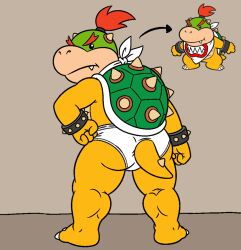 aged_up annoyed_expression ass big_ass bothered bowser_jr. highres simple_background standing super_mario_bros. turtle white_underwear
