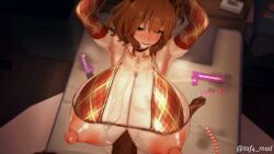 3d aston_machan_(umamusume) bikini brown_hair crying dark-skinned_male dark_penis huge_breasts koikatsu paizuri side_ponytail taf4mad tagme umamusume umamusume_pretty_derby video