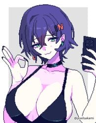 1girls 2d 2d_(artwork) 2d_artwork belle_(zenless_zone_zero) big_breasts black_choker black_clothes black_dress black_fingernails black_nail_polish black_nails black_outfit black_topwear blue-haired_female blue_hair breasts busty busty_female busty_girl busty_teen choker cleavage closed_mouth_smile clothes collarbone digital digital_art digital_drawing digital_drawing_(artwork) digital_media digital_media_(artwork) drawing dress earrings eyebrows_visible_through_hair female female_focus female_only fingernails fingers green-eyed_female green_eyes hair_between_eyes hair_clip hair_clips hair_ornament hair_ornaments hairclip hairclips head_tilt high_resolution highres large_boobs large_breasts looking_at_viewer mirror_selfie nail_polish nails outfit phone pixel_(artwork) pixel_art pixelsakami posing posing_for_the_viewer selfie selfie_pose short_hair shoulders simple_background smile smiley_face smiling smiling_at_viewer solo standing tilted_head topwear upper_body white_background zenless_zone_zero