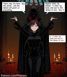 1girls 2girls ai_generated anime anime_coloring anime_style black_robe braid brown_eyes brown_hair bubble_ass bubble_butt candle cel_shading chainsaw_man comic comic_cover comic_dub comic_page comic_panel comic_strip creepy demon demon_girl dialogue digital_art english english_dialogue english_language english_text evil evil_eyes evil_face fanart female fire forest forest_background game_character hair hair_ornament hands_up hi_res higashiyama_kobeni high_quality high_resolution highres huge_ass huge_breasts incantation kobeni_higashiyama makima_(chainsaw_man) manga_style medium_shot patreon patreon_username pentagram phanary portrait red_eyes red_hair ritual ritual_circle robe satanic scared scared_expression short_hair soft_shading sound_effects video_game_character