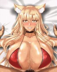 animal_humanoid animated areola areola_slip bed big_breasts black_choker black_jewelry black_necklace blonde_hair blush bodily_fluids bra breasts canid canid_humanoid canine canine_humanoid choker clothed clothing digital_media_(artwork) duo fate_(series) female first_person_view fox fox_humanoid furniture genitals glistening glistening_body glistening_skin hair humanoid inner_ear_fluff jewelry juno_(pixiv32541104) juno_opf long_hair looking_at_viewer lying male male_penetrating male_pov mammal mammal_humanoid necklace nipples nude penetration penis pubes red_bra red_clothing red_underwear sex smile suzuka_gozen sweat tan_body tan_skin tuft underwear video_games yellow_eyes