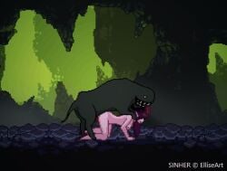 animated beast darlissa_(sinher) demon demon_girl doggy_style elliseart female game heart_nipples horns interspecies long_tongue monster monster_on_female pink_skin pixel_animation pixel_art quadruped succubus