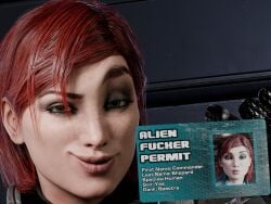 1girls 3d 3d_(artwork) commander_shepard english_text female female_focus female_only femshep jane_shepard looking_at_viewer mass_effect offmodelstudio red_hair