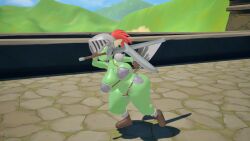 3d armor armored_female ass_bigger_than_head big_breasts breasts breasts_bigger_than_head busty curvy female fipetopia goblin goblin_female green_skin knight knight_armor knight_helmet lifting masculine massive_ass massive_breasts shortstack sword tagme tail thick thick_ass thick_hips thick_legs thick_thighs