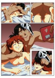 age_difference amondetauro asshole_peek asuka_langley_sohryu balls black_hair breasts kaji_ryouji neon_genesis_evangelion older_male redhead_female