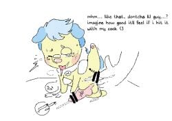 age_difference aged_down anal animal_ears animal_genitalia animal_penis animated belly_bulge blue_hair canine collar cub dialogue drooling extreme_size_difference feral fingering flipnote_studio freckles furry gay hung_bottom legs_up looking_pleasured male male_cub male_only male_penetrated plushie precum puppet simple_background simple_shading size_difference small_balls small_but_hung stomach_bulge tail_tuft tongue_out toony yellow_body yellow_guy_(dhmis)