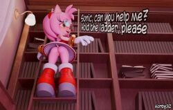 1girls 3d 3d_(artwork) amy_rose anthro blender clothing furry furry_female furry_only glasses korby32_(artits) no_panties pink_hair red_dress sonic_(series) sonic_the_hedgehog_(series) text view_from_below