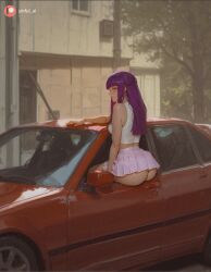 123 ai_generated aisinful ass big_ass big_breasts big_butt blush breasts car female female_only fern_(sousou_no_frieren) frieren_beyond_journey's_end ground_vehicle hi_res large_breasts long_hair medium_breasts motor_vehicle on_vehicle panties purple_hair sitting skirt solo thick_thighs underwear wide_hips