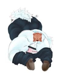 backsack ballsack censored fur furry male partially_clothed snow_(tokyo_afterschool_summoners) solo solo_male white_fur