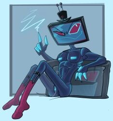 1cuntboy antennae_(anatomy) anus anus_peek ass blue_body blue_nipples blue_skin butt claws cuntboy cuntboy_only feet garter garter_belt_socks garters hat hazbin_hotel hellaverse looking_at_viewer male male_only muscular nipples pussy pussy_juice_string red_eyes russa sharp_claws simple_background smile sock_garters socks solo solo_cuntboy solo_male square_nipples tv_head vox_(hazbin_hotel)