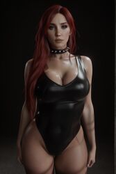 1girls 3d ai_generated breasts conniexx curvy female highres hips leotard pantyhose red_hair