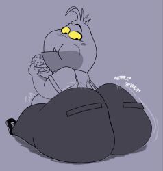 2022 ass big_ass big_ass_(male) big_butt bubble_ass bubble_butt burger clothing digital_drawing_(artwork) digital_media_(artwork) dreamworks eating huge_ass huge_butt hyper hyper_ass hyper_butt looking_at_ass looking_back monochrome mr._piranha_(the_bad_guys) overalls pants reupload shoes the_bad_guys wobble yellow_eyes zork_da_dork