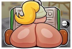 1girls ass back_view blonde_hair book bottom_heavy female goomba goombella huge_ass mario_(series) nintendo paper_mario paper_mario:_the_thousand-year_door pink_skin ponytail reading reading_book seikatsueclipse thick_thighs