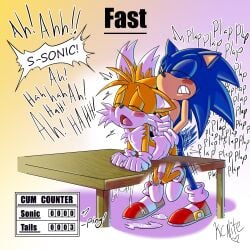 anal anal_sex anus bent_over bent_over_table clenched_teeth continue_after_cum counter cum cum_drip cum_pool foreskin fox gay glans gloves grabbing grabbing_tail hedgehog kcnite lifting_person male/male multiple_orgasms open_mouth orgasm orgasm_counter orgasm_face overstimulation penis penis_in_ass plap questionable_consent quills retracted_foreskin rough_sex shoes sonic_(series) sonic_the_hedgehog sonic_the_hedgehog_(series) table tails tails_the_fox text text_bubble tongue yaoi