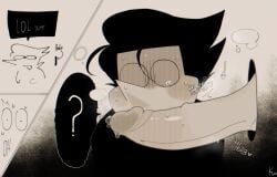 2boys 40_k anonymous_male big_penis confused deltarune gay glory_hole huge_cock manga_style puppet question_mark request scared_expression simple_background size_difference smaller_male smelly_cock spamton_g._spamton spamton_g_spamton sweat yaoi