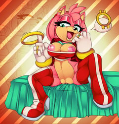 1girls amy_rose anthro athletic big_breasts breasts breasts_out crystal-for-ever ear_piercing earrings eyebrow_piercing female female_only furry green_eyes hedgehog lip_piercing looking_at_viewer muscles muscular muscular_female navel nipples piercing pink_fur pussy ring sega simple_background solo sonic_(series) spread_legs thighhighs