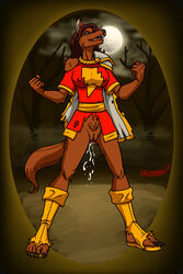 anthro anthro_only bottomless canine clothing dc dc_comics doomington female full fur furry mary_batson mary_marvel pussy pussy_juice shazam_(series) torn_boots torn_clothing vagina werewolf