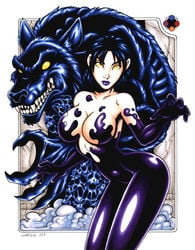 2007 black_hair bodypaint breasts cleavage dark_persona demon gamegalz garrett_blair goo kazama_jun legs namco nude purple_lips tekken tekken_2 tekken_tag_tournament tekken_tag_tournament_2 unknown_(tekken) wolf wolf_demon yellow_eyes